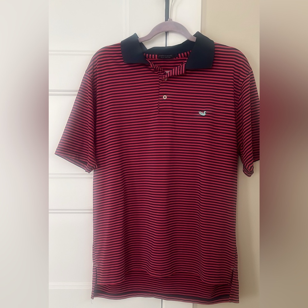 Striped Polo Shirt - Black Collar, Red & Black